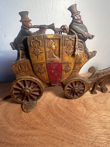 Vintage Cast Iron Doorstop Stagecoach Horse and Carriage - Picture 3 of 6