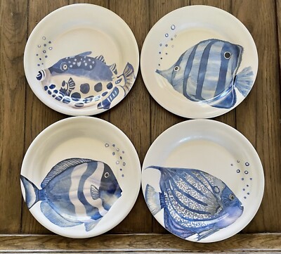 PIER 1 Set Of 4 Melamine Salad Appetizer Plates Nautical Sea Ocean Fish Theme
