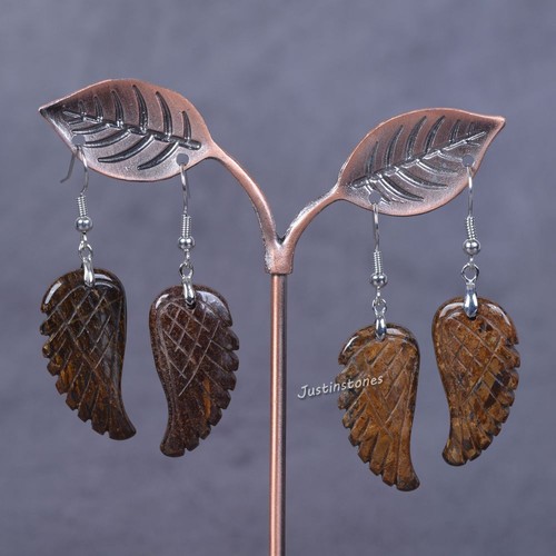 30mm Carved Rock Gemstone Crystal Angel Wing Healing Handmade Dangle Earrings - Picture 70 of 133