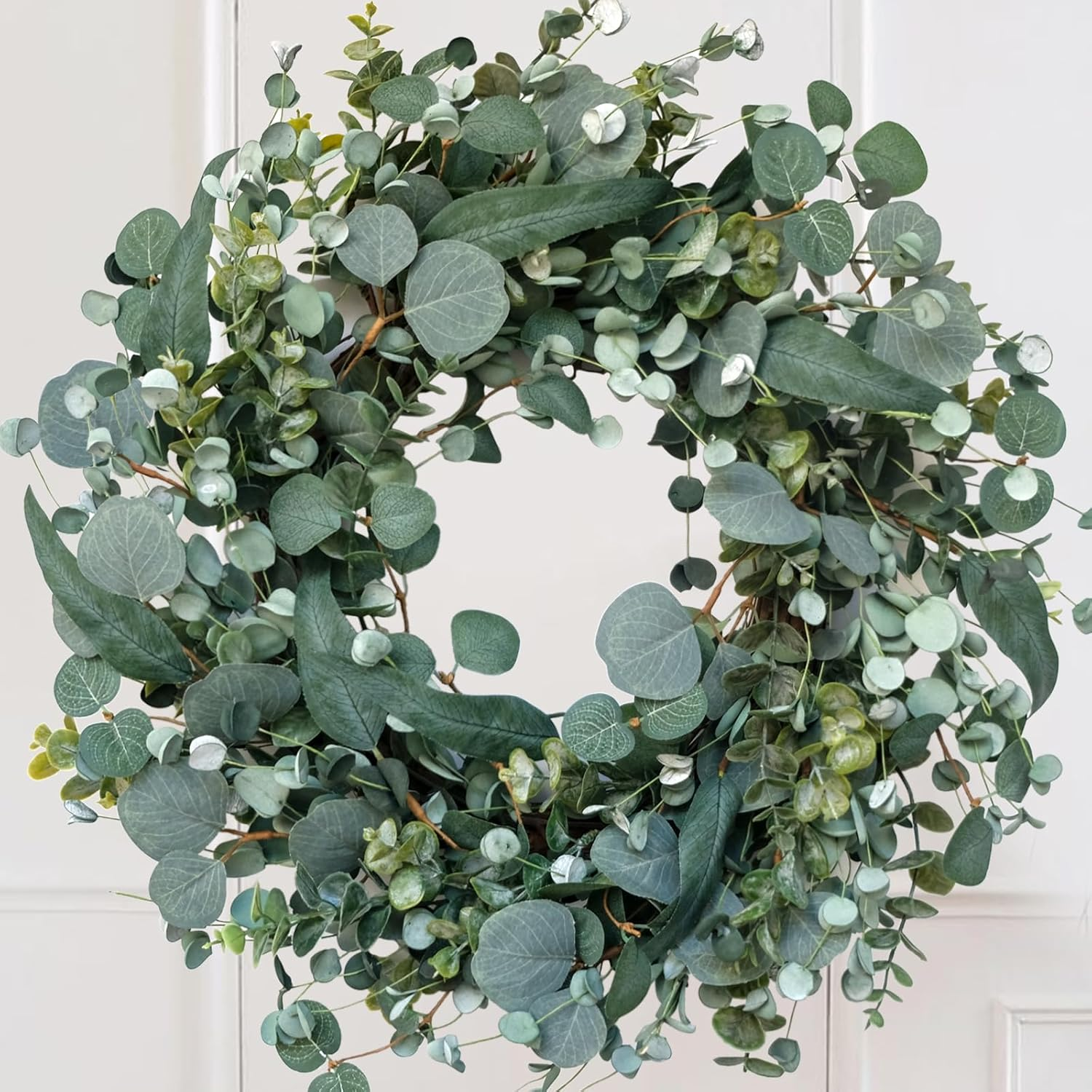 22 Inch Artificial Eucalyptus Wreath for Front Door Dense Spring Summer Decor