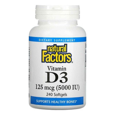 2 X Natural Factors, Vitamin D3, 125 mcg (5,000 IU), 240 Softgels