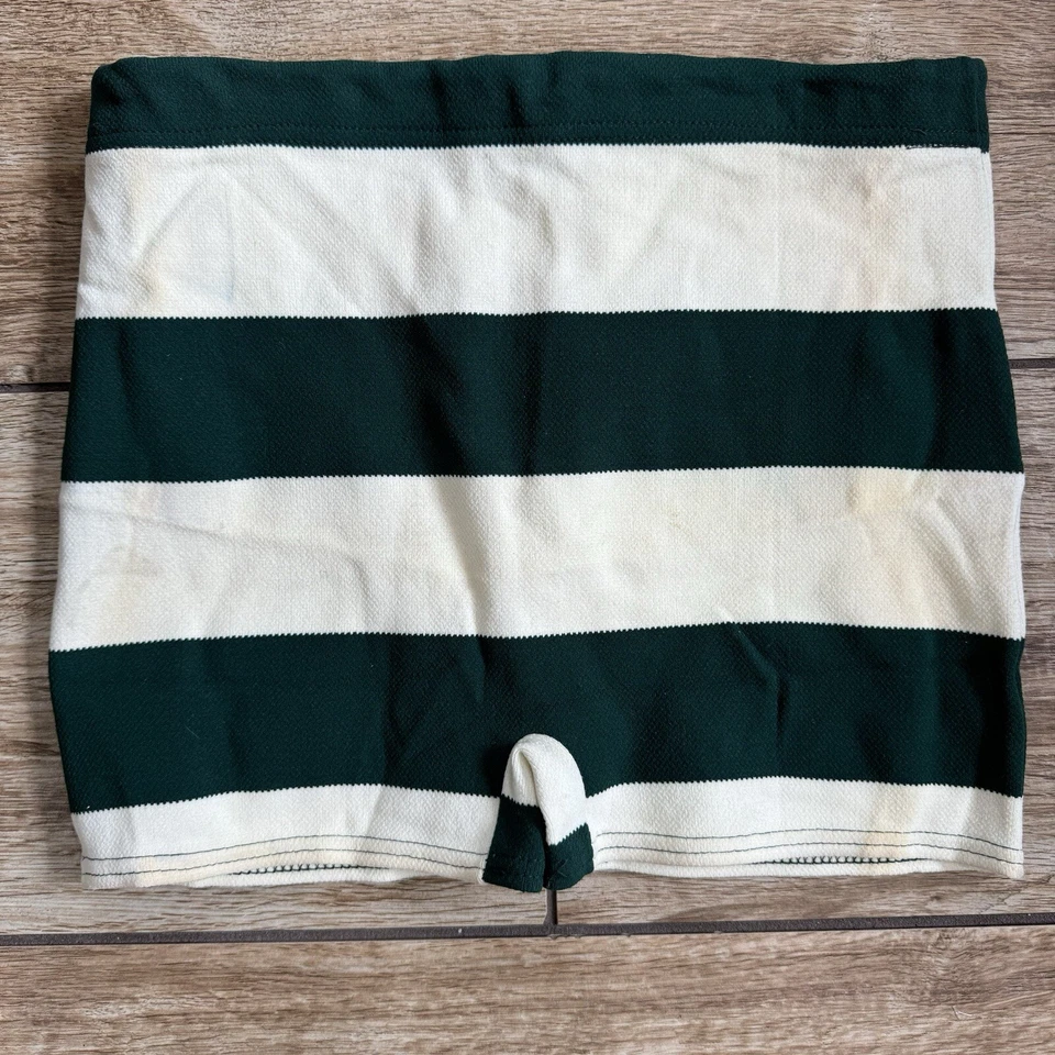 Vintage 60s Mens Square Cut Swim Bathing Trunks Stripe Green White Large - Image 3 of 4