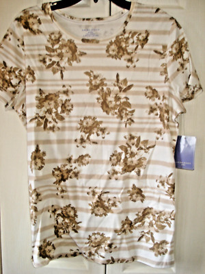 Ladies Petite Knit Top Khaki Floral Size Large Petite Laura Scott