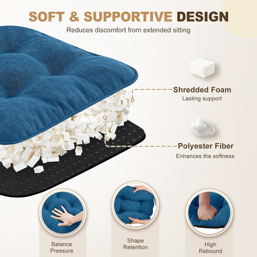 Indoor Chair Cushions for Dining Chairs, Tufted Overstuffed Textured Foam Kitche - Picture 3 of 7