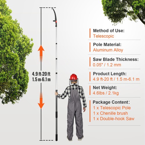 VEVOR Manual Pole Saw Extendable Tree Pruner 1.5 m-6.1 m Aluminum Alloy Pole - Picture 7 of 12
