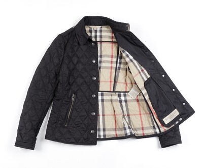 Women's Burberry Brit Size M Polyester Black Quilted Jacket Nova Check 