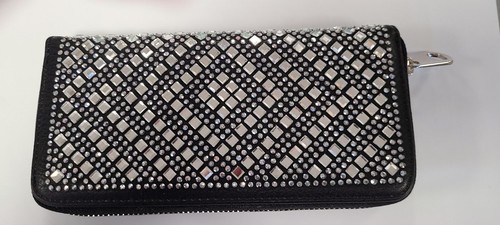 Women's black zip wallet with rhinestone bling 2 styles - Picture 6 of 7