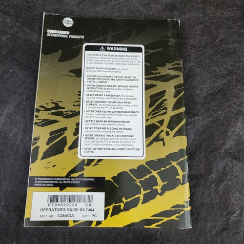 Bombardier DS 7404 Quad ATV Owners Manual Book Bound - Picture 2 of 2