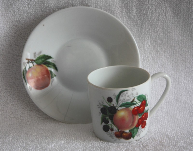 Limoges Hoffritz Bone China Demitasse Cup and Saucer Fruit Pattern