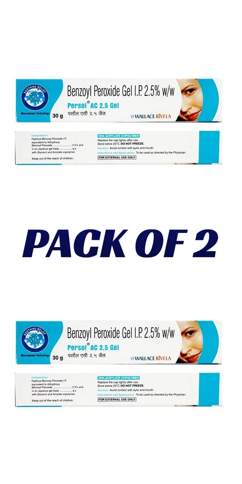 Pack of 2 X Persol AC Wallace Benzoyl Peroxide Gel IP 2.5%w/w-(30g X 2= 60g)