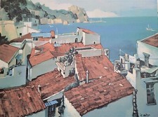 Giovanni Battista De Andreis serigrafia su tela tetti sul mare casa quadri arte