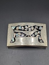 Western Belt Buckle with Roadrunner Bird Abalone Shell Southwest