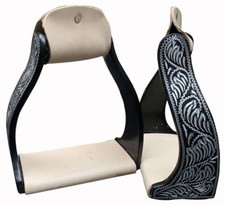STIRRUPS Black Engraved Western TWISTED Angled Aluminum Light Leather Wrap