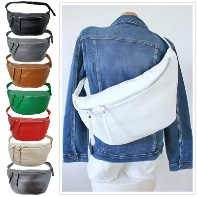 MADE IN ITALY ITALY ★ ECHT LEDER XXL CROSSOVER BAUCHTASCHE UMHÄNGETASCHE HÜFTTASCHE BAG NEU