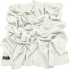 White Fringe Solid Colour Design Nepalese Shawl Scarf Stole Pashmina CJ Apparel