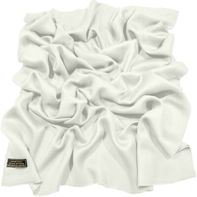 Weiß Fransen Einfarbig Design Nepalesisch Schal Stola Pashmina CJ Apparel
