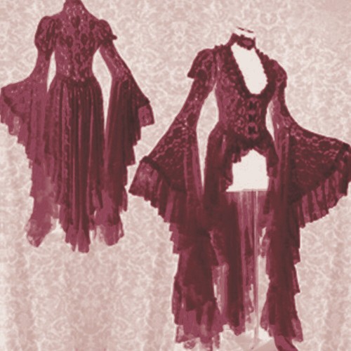 Retro Medieval Hollow out Dress Costume Gothic Long flare Sleeve Womens Lace New - 第 3/18 張圖片