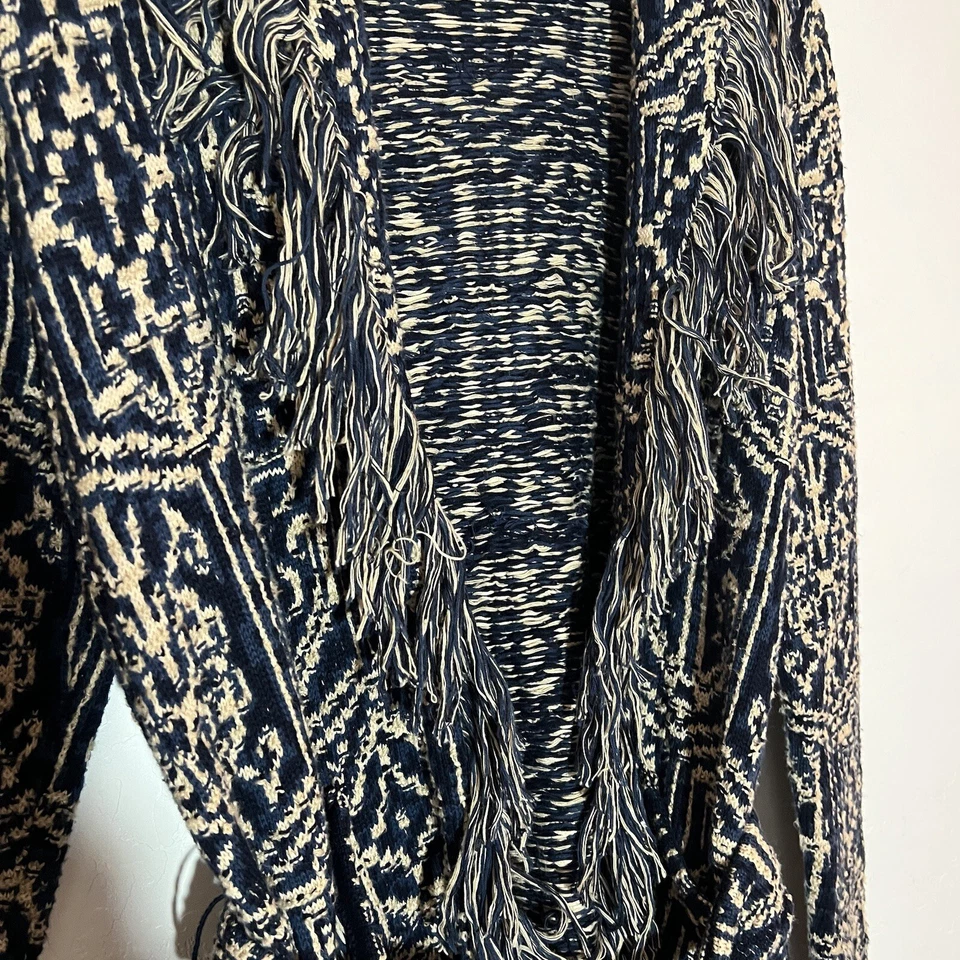 Cárdigan Lauren Ralph Lauren LRL para mujer PM azul flecos jacquard tejido suéter Foto 4 de 4
