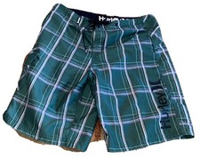 Hurley Swim Board Shorts Boardshorts Plaid Green gray Men's 32 cargo pocket EUC