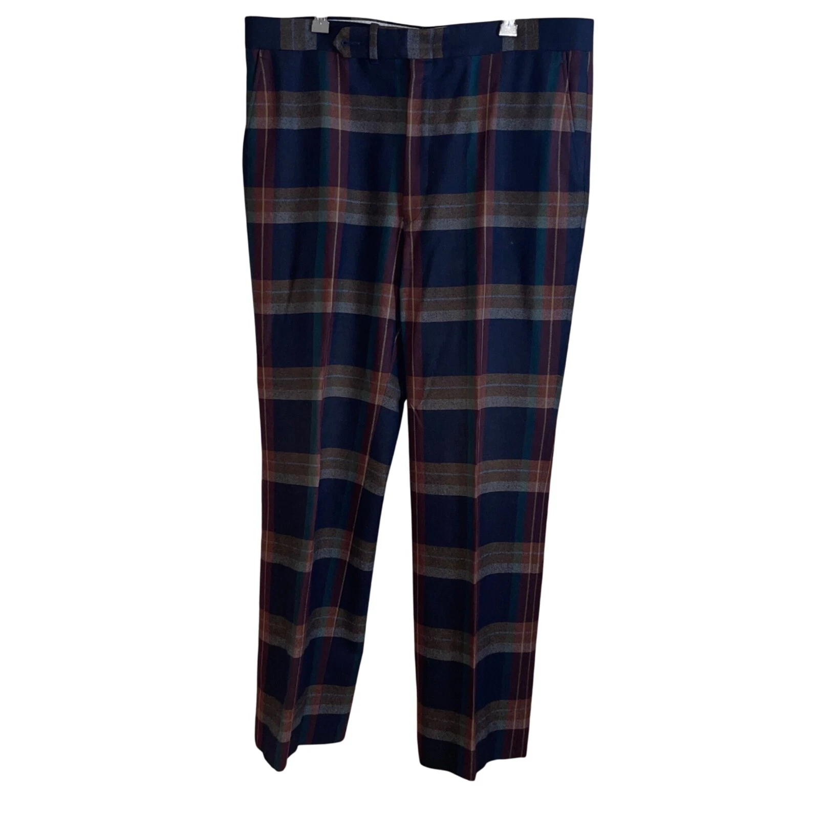 Furmans Pants Mens Vintage Size 35 Multicolor Metal Zipper Plaid Pure Wool Retro