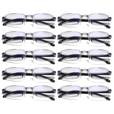 10X Mens Rectangular Rimless Blue Light Blocking Reading Glasses Unisex Readers
