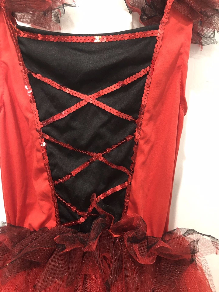 Niñas 8/10 Rojo Y Negro Disfraz Vestido de Baile Rojo Lentejuelas Ribete Con Falda Tutú Foto 3 de 4