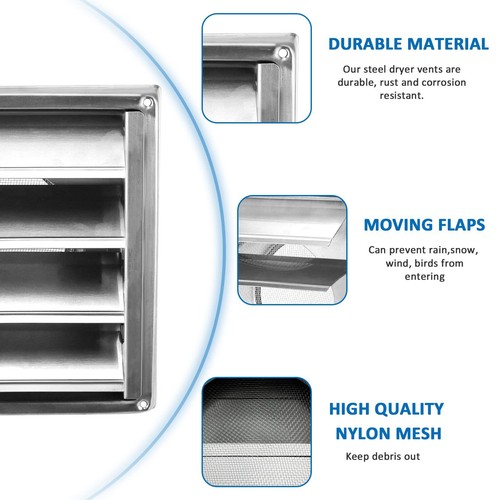 Dryer Vent Cover304 Stainless Steel Outside Vent Cover With Moving Lamellae6inc - Picture 3 of 7