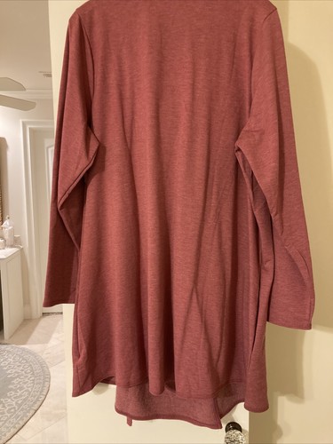 LOGO BY LORI GOLDSTEIN FRENCH TERRY CARDIGAN W/SINGLE BUTTON ROSE A268914 2X - Picture 8 of 10