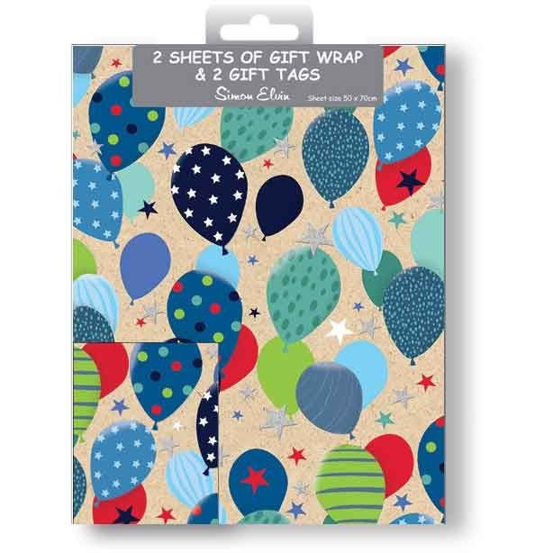 Giftwrap + Tags 2 Sheets 2 Tags Gift Wrap Present Wrapping Paper BALLOONS