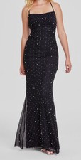 B Darlin Women's Black Scoop-Neck Pearl Embellished Dress Juniors Size 11/12