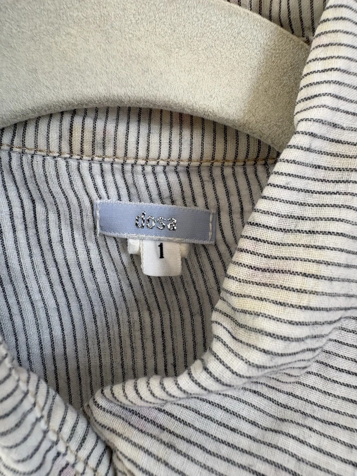 DOSA size 1 Blouse.  100% Cotton.  Super Cute Tuxedo Ruffle Front - Image 3 of 4