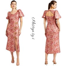 NWT $545 Mestiza Pia Cocktail Metallic Floral Puff Sleeve Jacquard Midi Dress 6