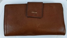Fossil Logan Brown Pebbled Leather Tab Clutch Wallet