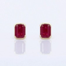 1.50 Ct Emerald Cut Simulated Ruby Women's Stud Earring 14K Yellow Gold Plated