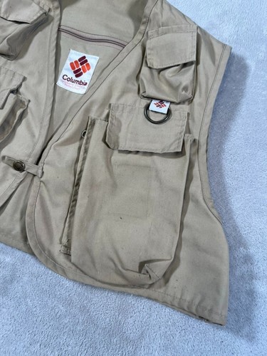 Vintage Colombia Fishing Vest Tan Canvas Utility Pocket Outdoor 80s Size M/L - Picture 16 of 16