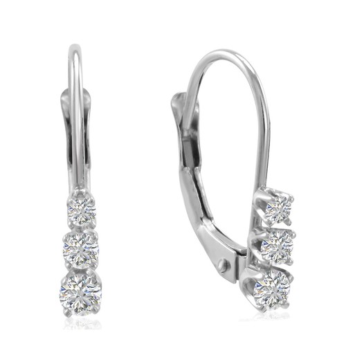 1/4ct tw Three Stone Diamond Leverback Earrings in 10K White Gold