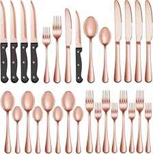 72 Pcs Rose Gold Silverware Set with Steak Knives 72 Pieces, 