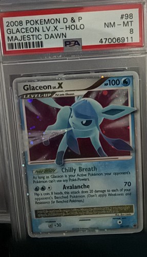 2008 Pokemon Majestic Dawn Glaceon LV.X #98 Holo PSA 8 Cert 47006911