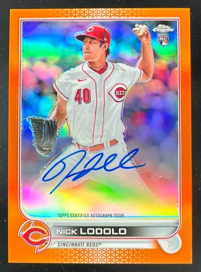 2022 Topps Chrome Rookie Autographs Orange Refractor #NL Nick Lodolo RC Auto /25