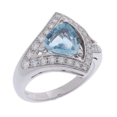 BVLGARI Damen Ring Nr. 16 K18 Weißgold WG Diamant/Aquamarin 354065 Diva d...