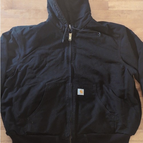 Carhartt Hooded Work Wear Jacket Black Vintage Y2K 2XL - Picture 3 of 10