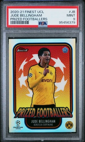 2020-21 Topps Finest UEFA UCL Prized Footballers Rookie Jude Bellingham PSA 9
