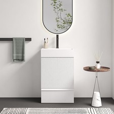 Gada 20" Striped Velvet White Bathroom Vanity with White Ceramic Sink, Freesta