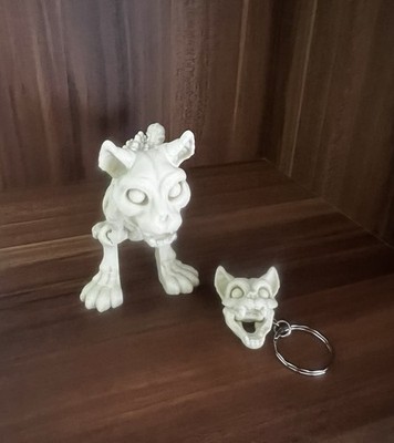 Schlüsselanhänger Cat Skull+beweglicher Skeleton Cat