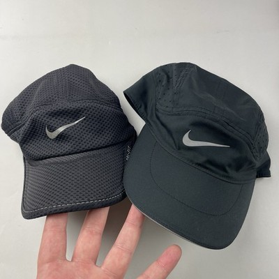 LOT OF 2 Nike Hat Cap Black Running Mesh 7 Panel Tailwind & Daybreak Dri FIT EUC