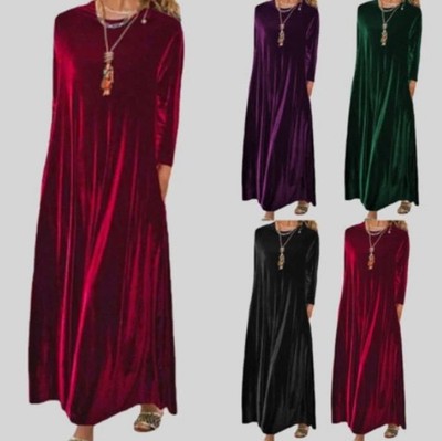 Übergröße 20-28 Damen Samt Langarm Maxikleid Islam Robe Dubai Kaftan-Kleid