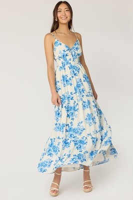 chinese dress ladies Light Blue & White Floral Maxi Dress - All Dresses