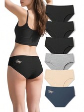 Women's 6 Pack Underwear Cotton Hipster Panties Low Rise Briefs Soft Strench ...