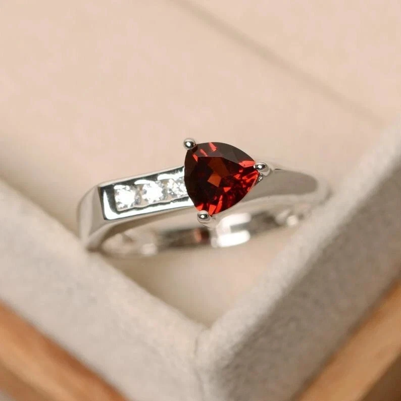 1.00 Ct Trilli Natura Garnet Diamond Bridal Ring 14K Solid White Gold Size All - Image 4 of 4