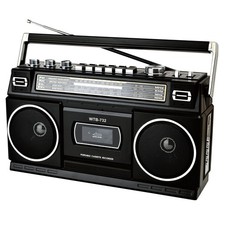 Retro Classic 80s Style Portable Boombox with Cassette Player Recorder, AM/FM...